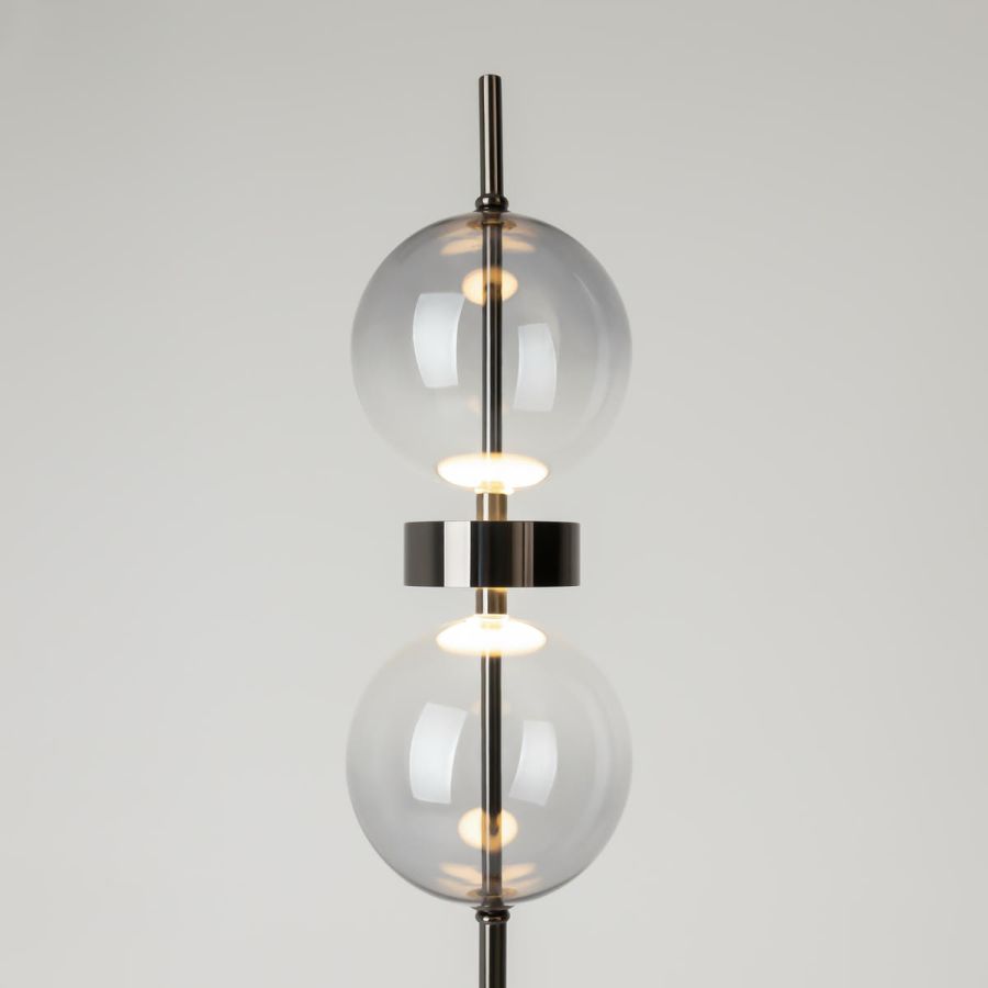 Design wall light black two glass balls, side view showing wall bracket